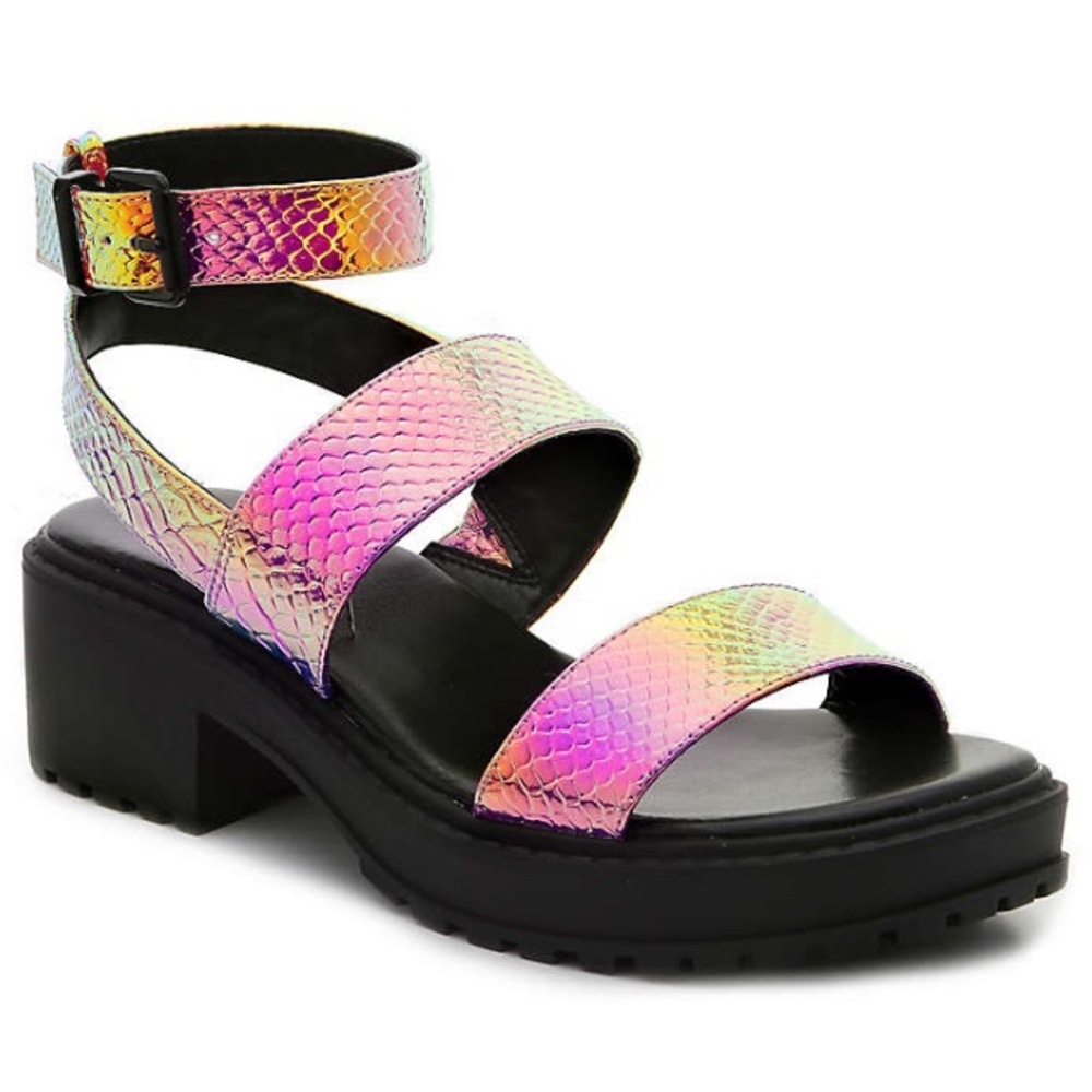 Hologram Snake Print Platform Strap Sandal